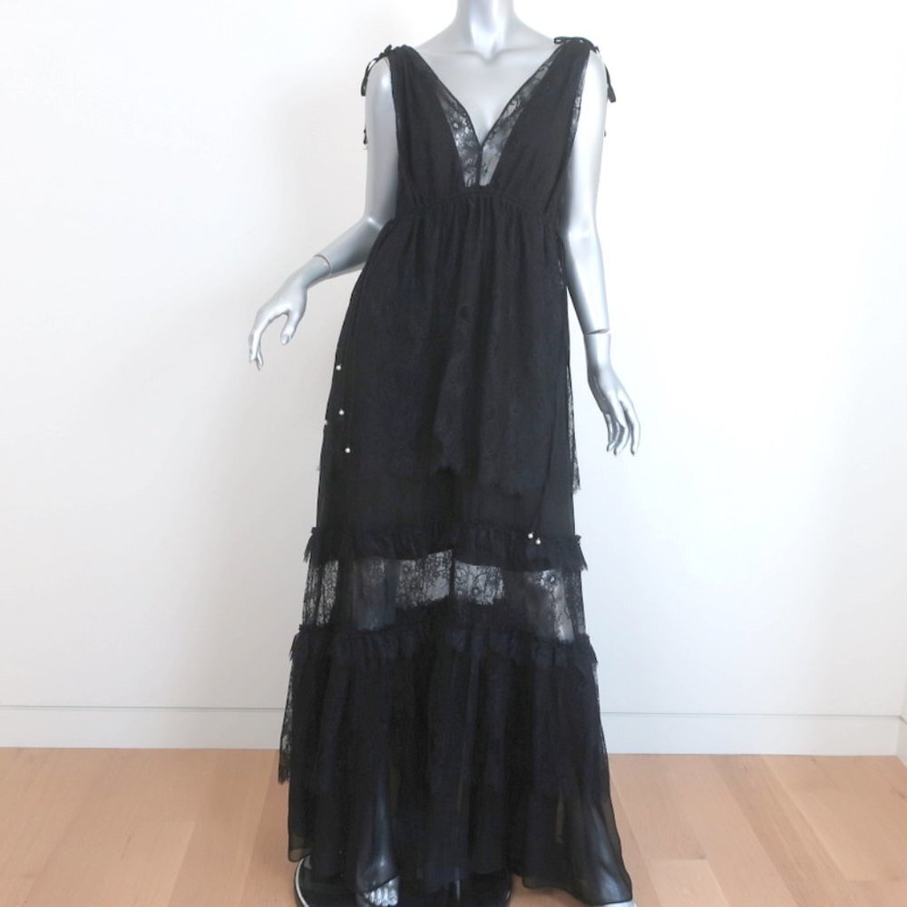 ALEXIS MAXI DRESS UMBRIA BLACK LACE SIZE MEDIUM SLEEVELESS DEEP V-NECK GOWN NEW